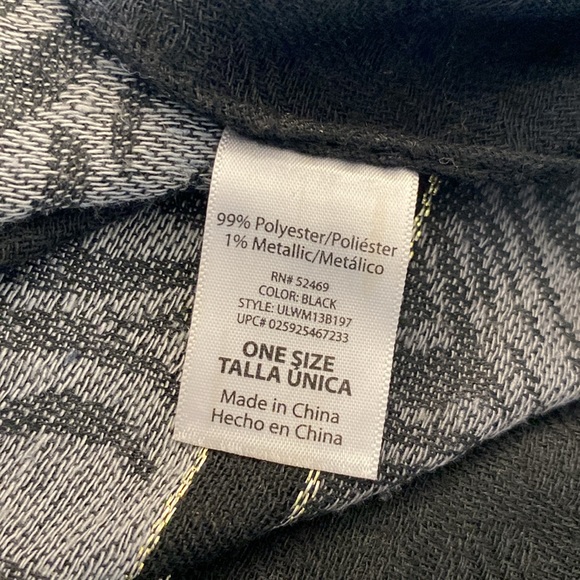 Vintage metallic gold thread black grey wrap shawl scarf with tassel striped - Picture 8 of 13